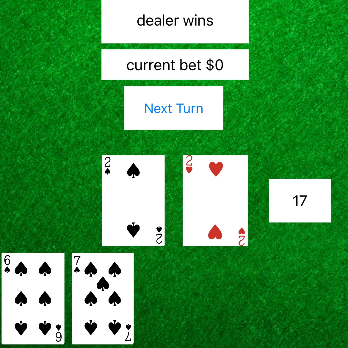 A cropped image of a round of blackjack