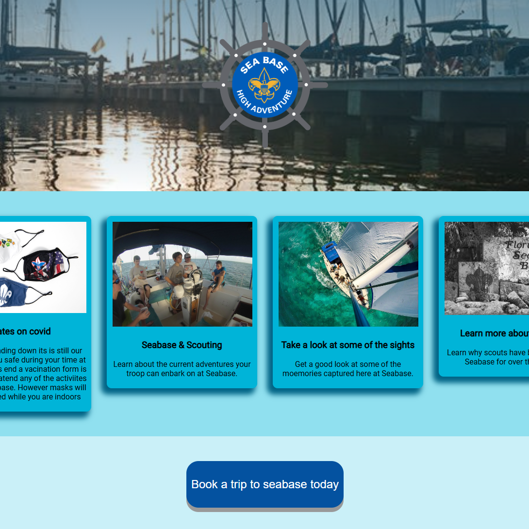 croped image of a website displaying multiple activeites that can been done in the ocean